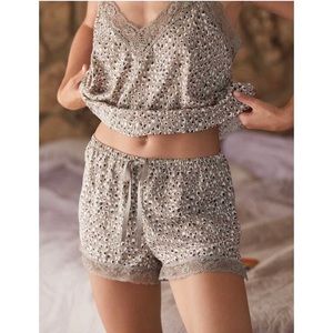EUC Aerie Satin Lace Trim Camisole and Short Pajama Set